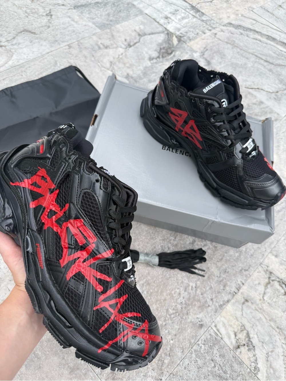 Balenciaga Black Sneakers with Red Graffiti Accents